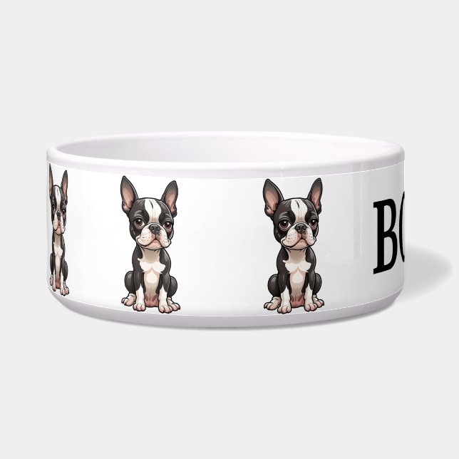 Cute Boston Terrier Personalise Bowl (Left)