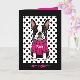 Cute Boston Terrier Personalized Folded Birthday Card