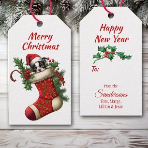 Cute Boston Terrier Puppy Peeking Gift Tags