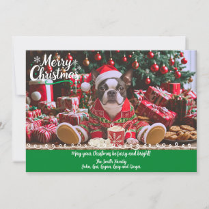 Cute Boston Terrier Pyjamas Personalised Christmas Holiday Card