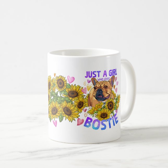 Cute Boston Terrier Sunflower Floral Dog Lover Coffee Mug (Front Right)