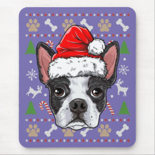 Cute Boston Terrier Ugly Christmas Sweater Santa Mouse Pad