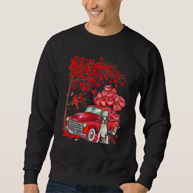 Cute Boston Terrier Valentine Tree - Dogs Hearts T Sweatshirt (Front)