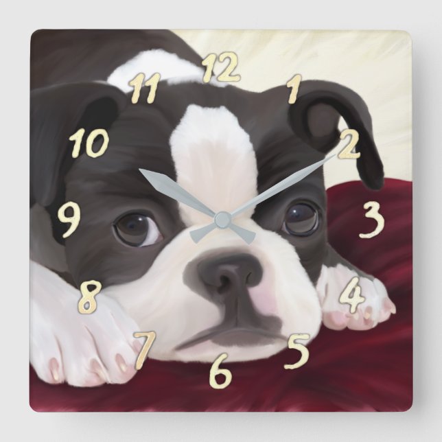 Cute Boston terrier wall clock (Front)