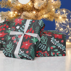 Cute Botanical Christmas Pattern - Poinsettias Wrapping Paper