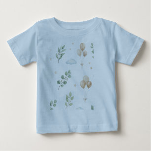 Cute Botanical Eucalyptus & Gold Balloons Baby Bib T-Shirt