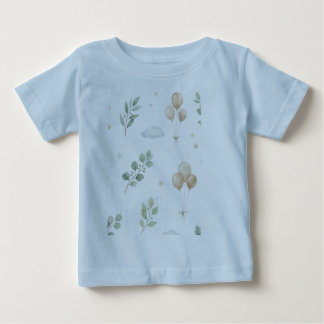 Cute Botanical Eucalyptus & Gold Balloons Baby Bib T-Shirt