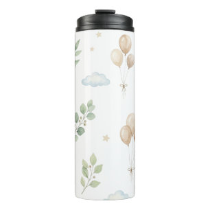 Cute Botanical Eucalyptus & Gold Balloons Baby Bib Thermal Tumbler