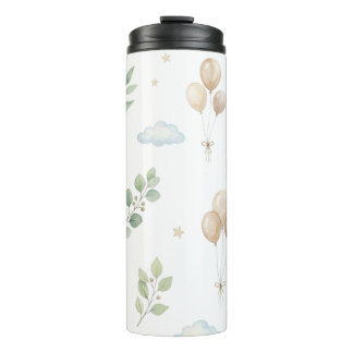 Cute Botanical Eucalyptus & Gold Balloons Baby Bib Thermal Tumbler