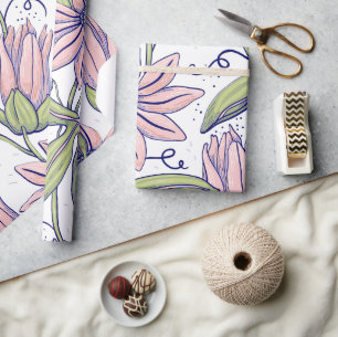 Cute botanical flowers pink and green l Occasion Wrapping Paper