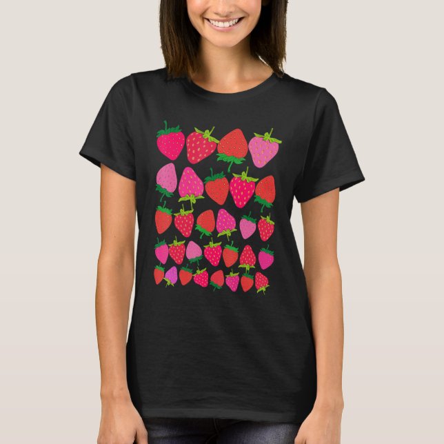 Cute Botanical Fruitarian Berry Strawberries Fruit T-Shirt (Front)