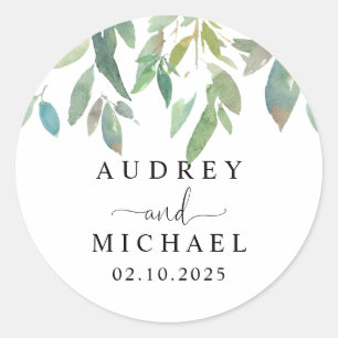 Cute Botanical Greenery Sage Green Couple Wedding Classic Round Sticker