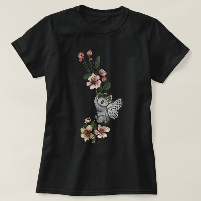 Cute Botanical Koala Beary Watercolor Illustration T-Shirt (Design Front)
