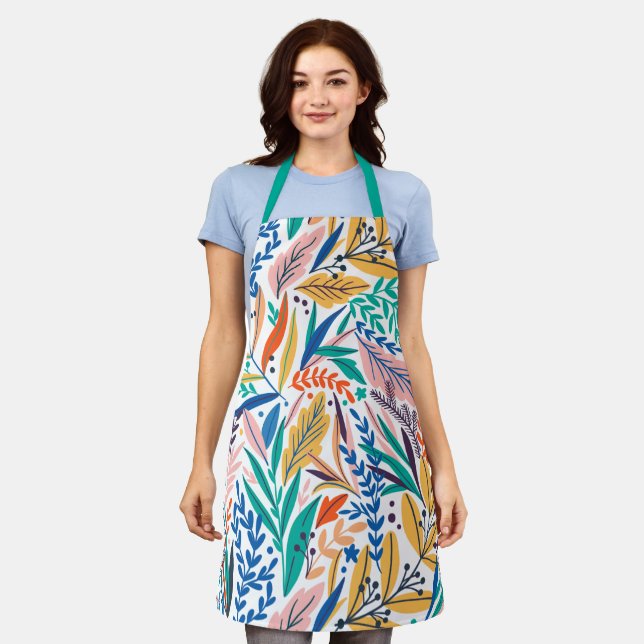 Cute Botanical Leaf Spring Custom Text Apron (Worn)
