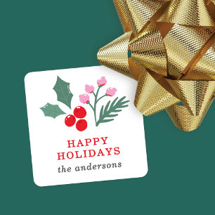 Cute Botanical Red Pink Holiday Christmas Party Square Sticker