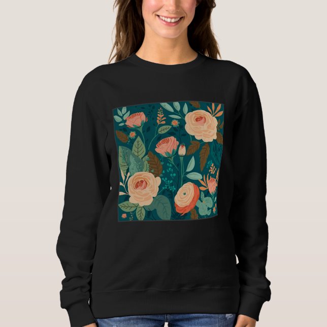 Cute Botanical Roses Illustration Gorgeous Flower  Sweatshirt (Front)