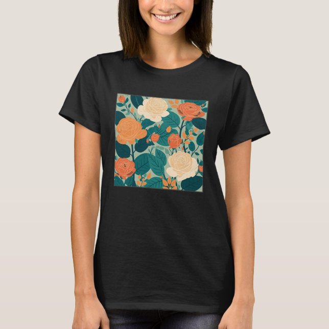 Cute Botanical Roses Illustration Gorgeous Flower  T-Shirt (Front)