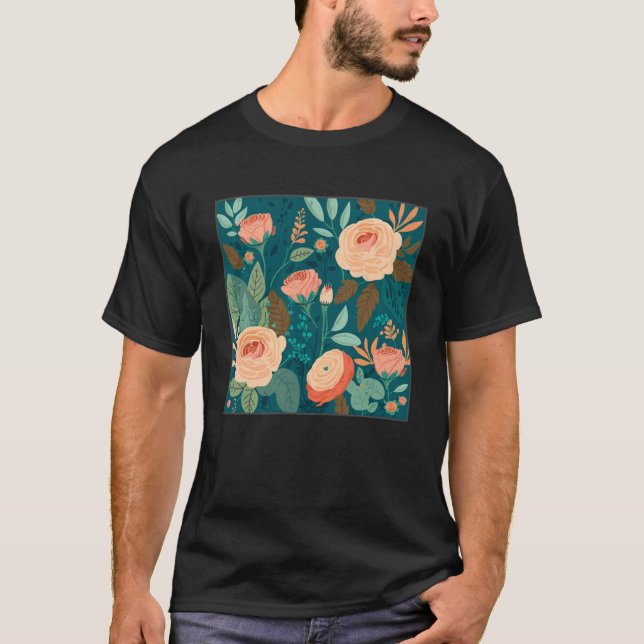 Cute Botanical Roses Illustration Gorgeous Flower  T-Shirt (Front)
