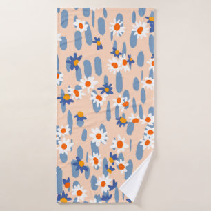 Cute botanical seamless pattern. Small daisies sca Bath Towel