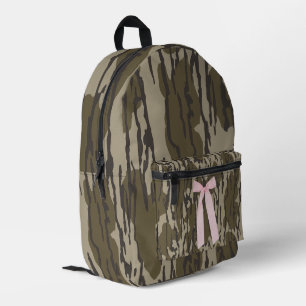 Cute Bottomland Camo Aesthetic Pink Ribbon Printed Backpack