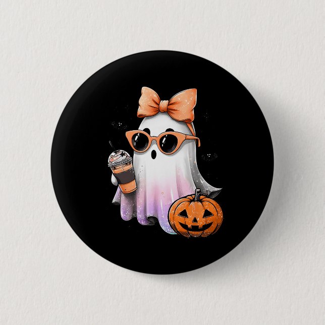 Cute Bougie Ghost Coffee Pumpkin Spooky Season Hal 6 Cm Round Badge (Front)