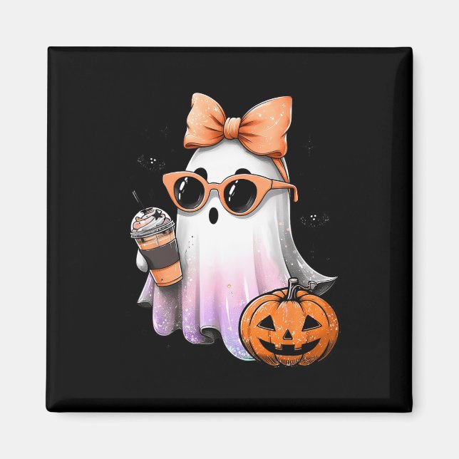 Cute Bougie Ghost Coffee Pumpkin Spooky Season Hal Magnet (Front)
