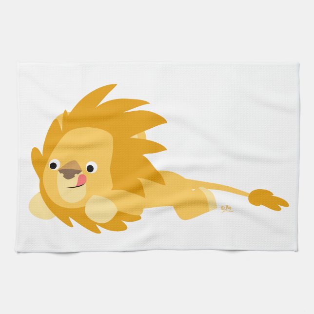 Cute Bouncy Cartoon Lion Kitchen Towel (Horizontal)