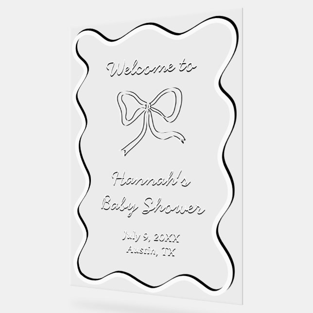 Cute Bow Baby Shower Welcome Sign Acrylic (Angle)