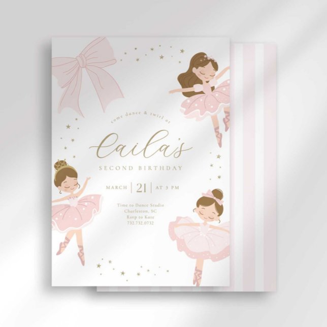 Cute Bow Ballerina Birthday Invitation (Creator Uploaded)