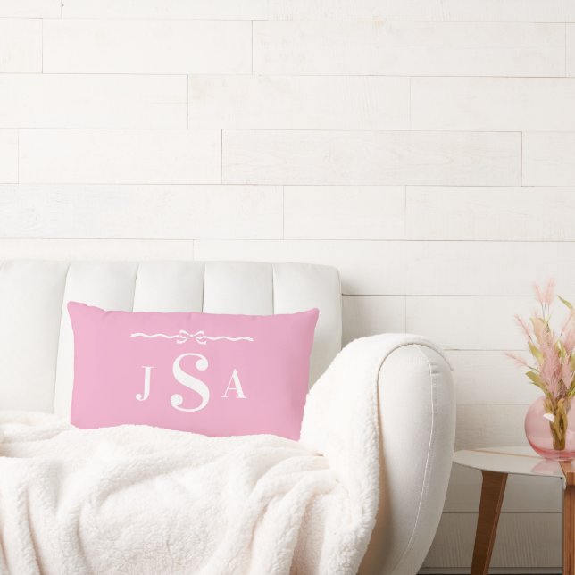 Cute Bow Border Custom Monogram Throw Pillow (Couch)