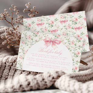 Cute bow chic floral book for baby shower enclosure card