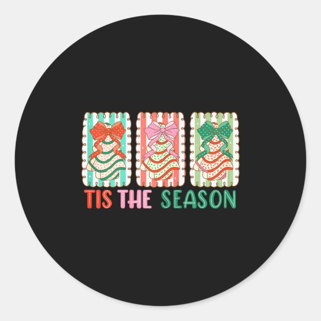Cute Bow Christmas Holiday Trees Cake Women Girl K Classic Round Sticker (Front)