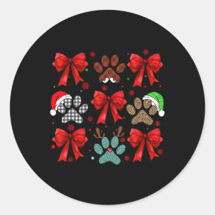 Cute Bow Coquette Dog Paw Dog Mum Dad Merry Christ Classic Round Sticker
