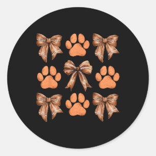 Cute Bow Coquette Dog Paw Print Aesthetic Dog Mum Classic Round Sticker