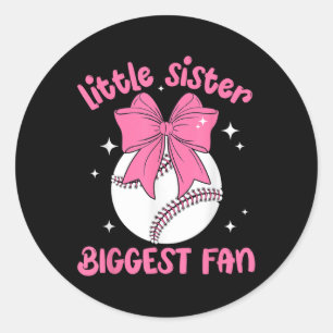 Cute Bow Coquette Little Sister Biggest Fan Baseba Classic Round Sticker