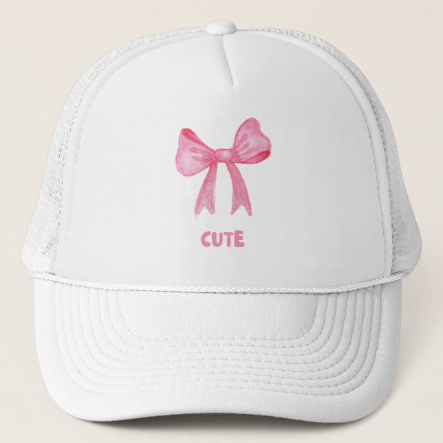 CUTE Bow Embroidered Hat – Pink Aesthetic (Front)
