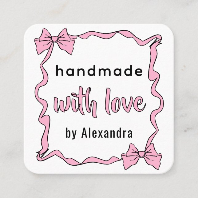 Cute Bow Frame Handmade by Kraft Square Business Card (Front)