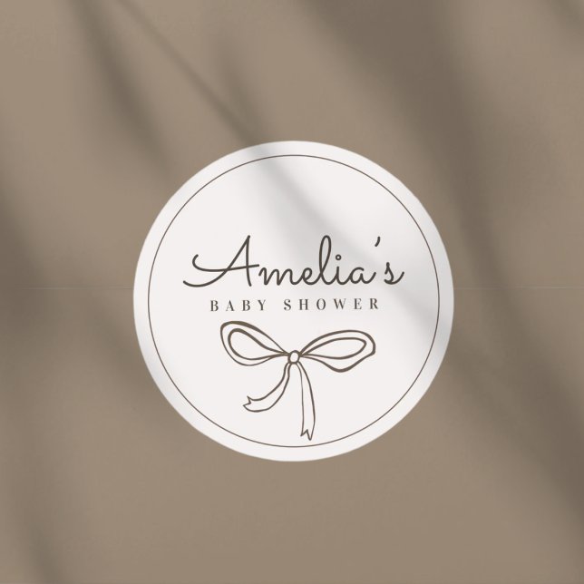 Cute Bow Neutral Baby Shower  Classic Round Sticker (Creator Uploaded)
