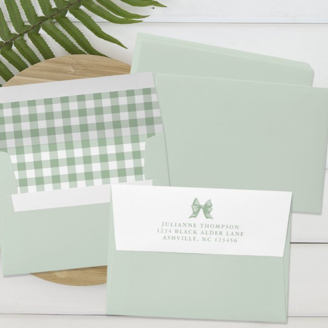 Cute Bow Pastel Green Gingham Check Return Address Envelope (Cute Bow Pastel Green Gingham Check Return Address Envelope)
