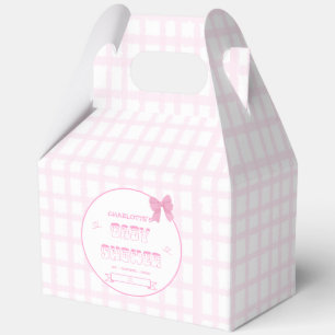 Cute Bow Pastel Pink Gingham Baby Shower Gable Favour Box