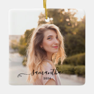 Cute Bow Signature Name Ceramic Ornament