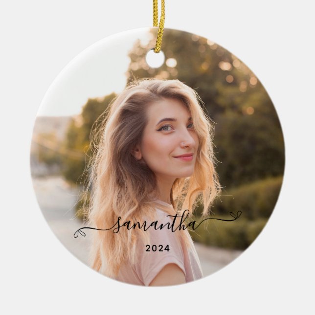 Cute Bow Signature Name Ceramic Ornament (Front)