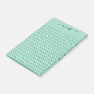 Cute Bow Signature Name Hunter Green Lines Post-it Notes