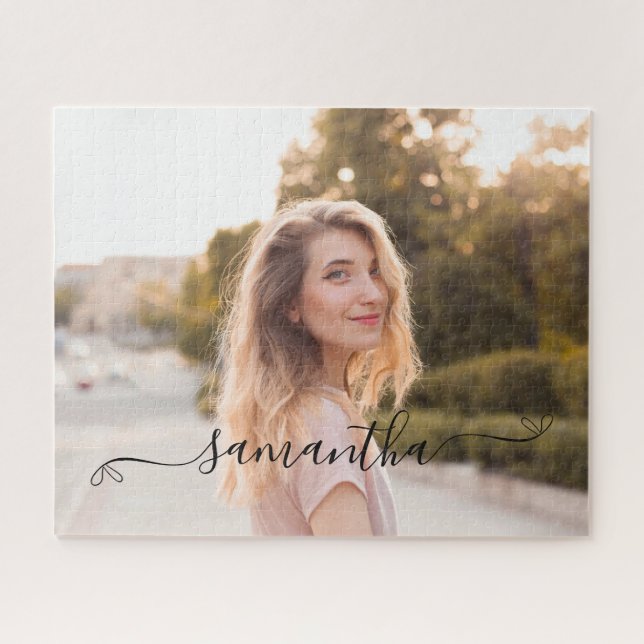 Cute Bow Signature Name Photo Jigsaw Puzzle (Horizontal)