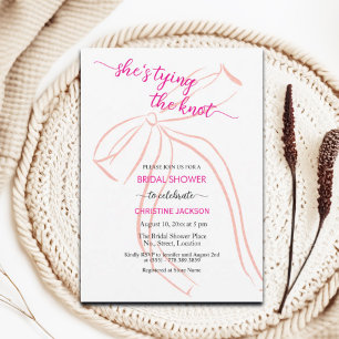 Cute Bow Sketch She's Tying The Knot Bridal Shower Invitation