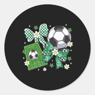 Cute Bow Soccer Chequered Flowers Soccer Lovers Classic Round Sticker
