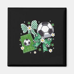 Cute Bow Soccer Chequered Flowers Soccer Lovers Magnet