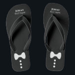 Cute Bow Tie & Buttons Black Best Man Wedding Thongs<br><div class="desc">These cute flip flops are a great way to thank the best man at your wedding. They feature a design that is simple,  cute,  and fun with a white bow tie and buttons on a black background with his name and title.</div>