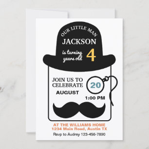 Cute Bowler Hat and Monocle Any Age Birthday Party Invitation
