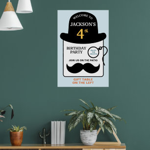 Cute Bowler Hat and Monocle Any Age Birthday Party Poster